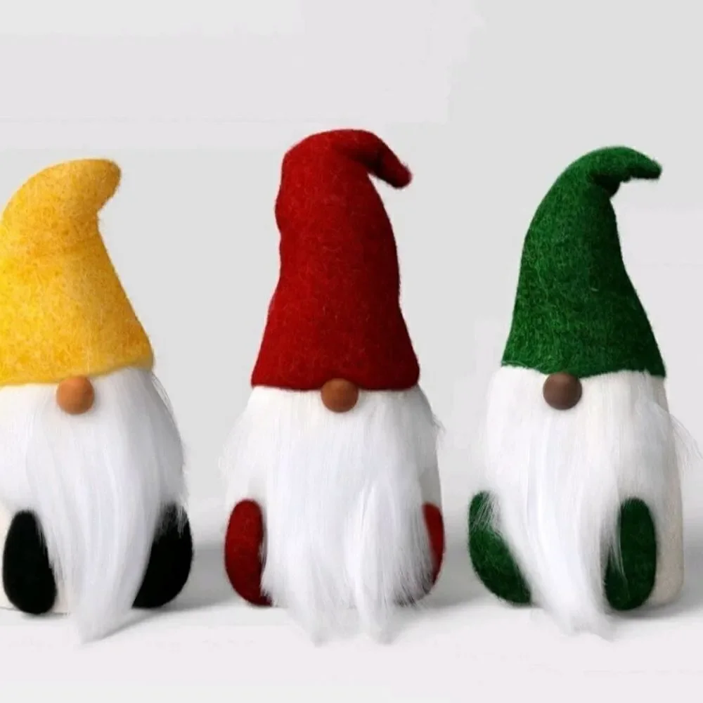 3pc Felted Wool Christmas Gnome Figurine Set - Wondershop, New